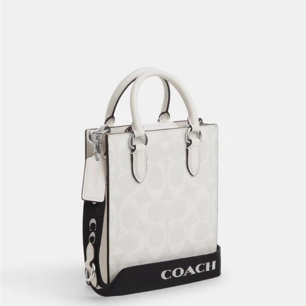Coach North South Mini Tote in Glacier White with Black Strap NWT - Picture 5 of 10